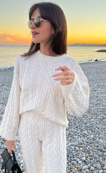 H&M NWT CABLE LOUNGE KNIT SET TOP SWEATER & PANTS BLOGGER'S FAV NEW - Picture 13 of 16